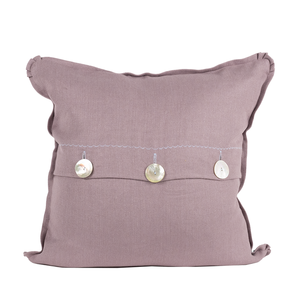 back of blue and lavender decorative pillow