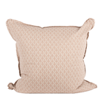 back of pink patterned pillow with pink trim