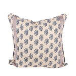 decorative pillow with navy flowers and lavender stripe border