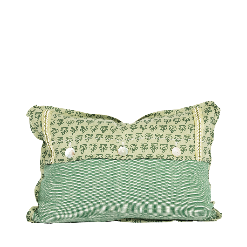 back of pillow with pearl buttons