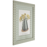 Framed botanical print of Echinocereus Subinermis cactus with yellow flowers in patterned frame.