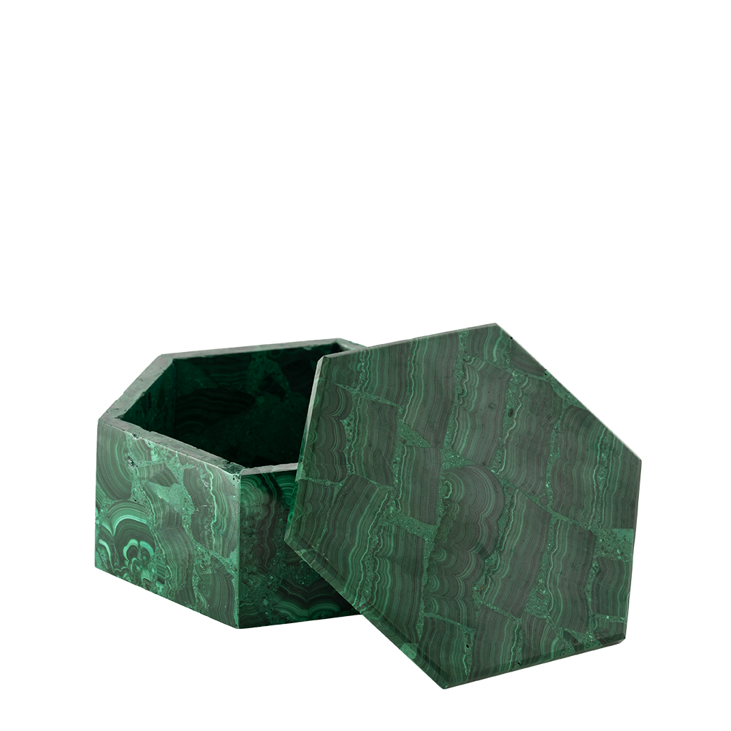 Vintage Hexagonal Malachite Box