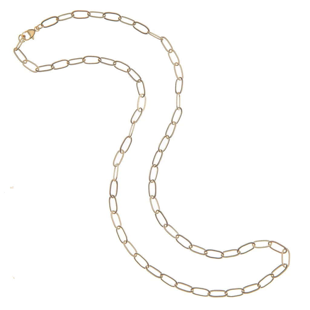 Gold chain necklace on a white background