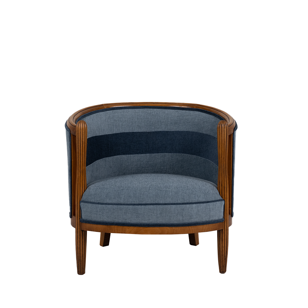 Light Blue & Navy Bergère Chair Blue Print
