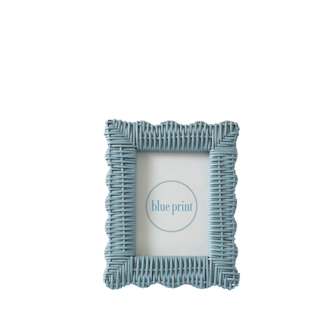 Blue textured picture frame with 'blue print' branding on a white background