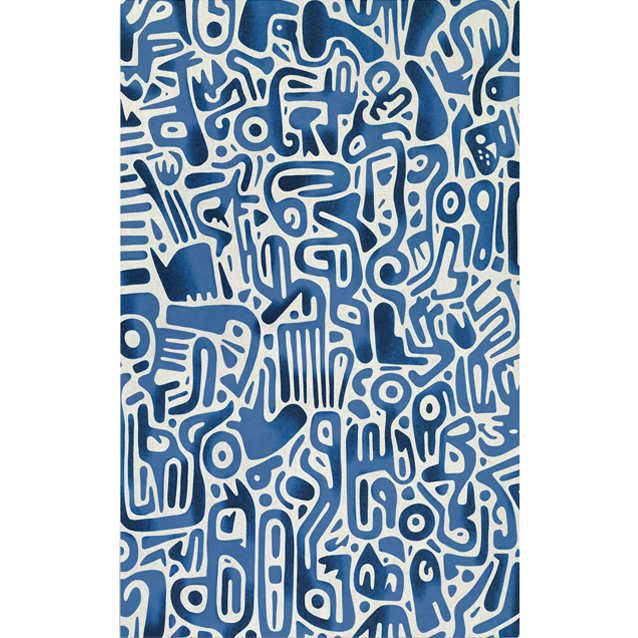 Art print with blue abstract pattern on a white background