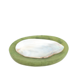 Green dish with a shell interior on a white background