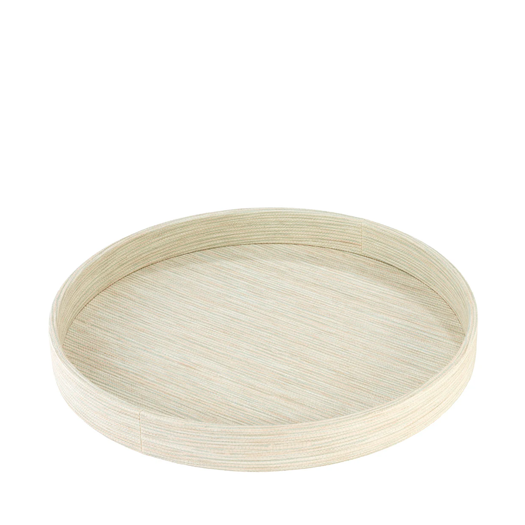 Round celadon grasscloth tray