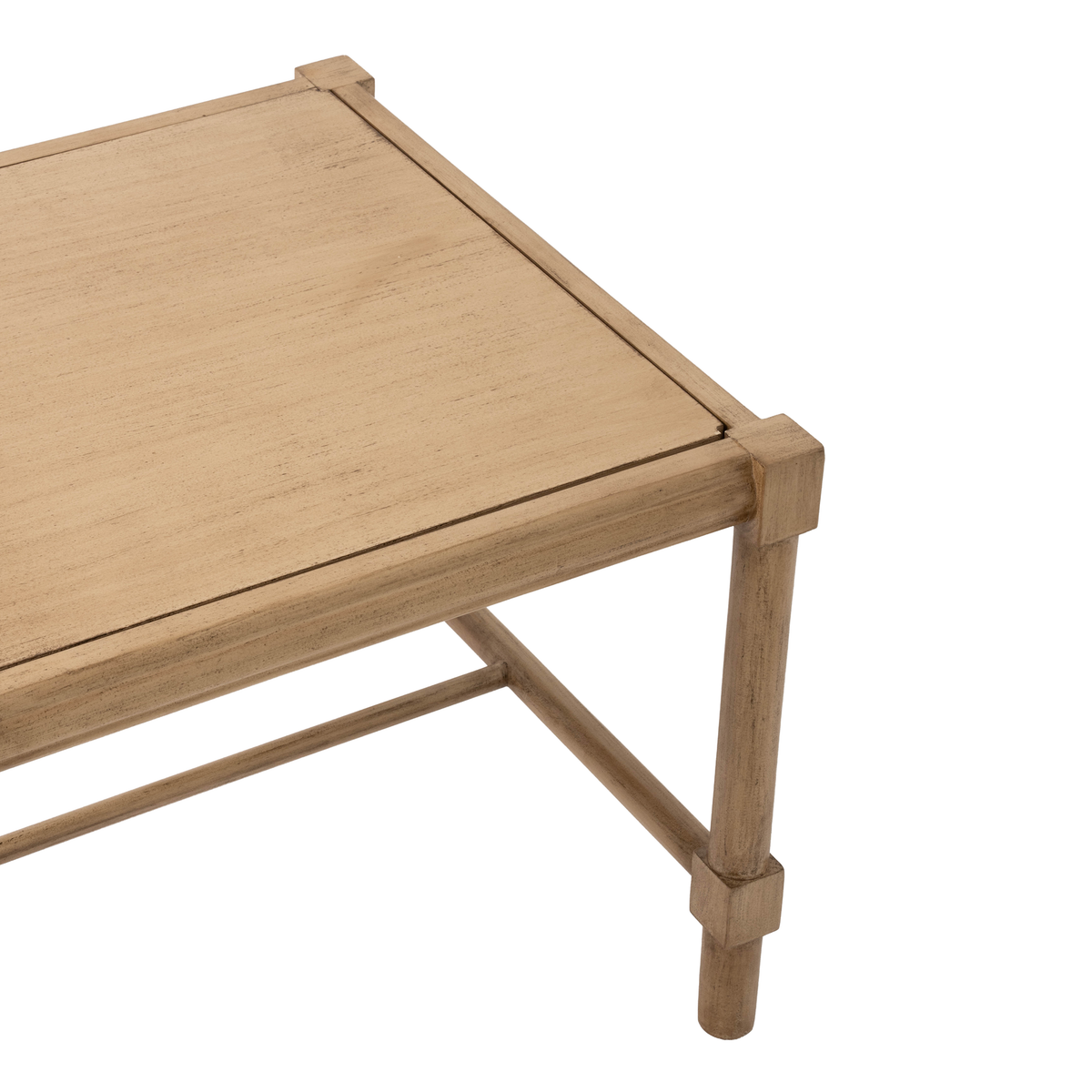 Hank Cocktail Table Ottoman shown with the smooth wood surface facing upward. The natural wood top coordinates with the frame for a warm, streamlined cocktail table look.