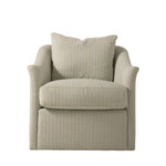 Upholstered armchair featuring softly curved arms, a plush seat cushion, and a loose back pillow. The chair is covered in a light cream fabric with a subtle woven geometric texture.