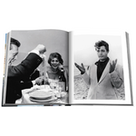 Interior of book with black and white portrait photography.