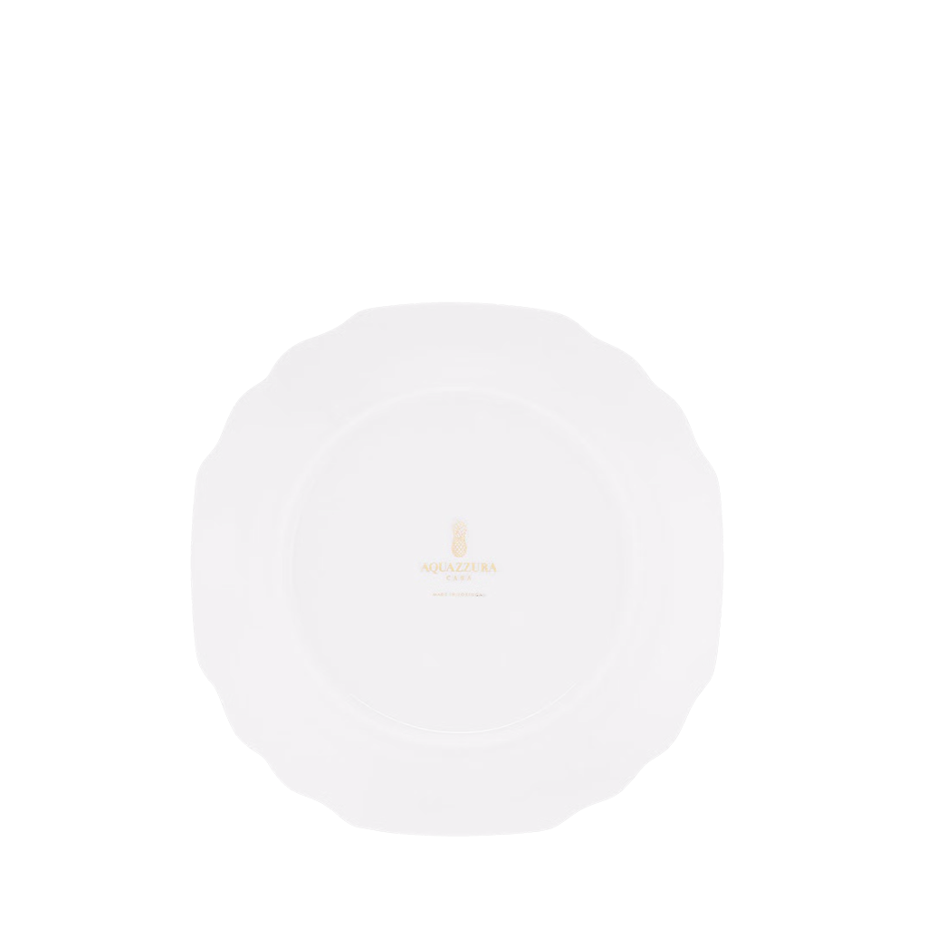 Dessert plate made with delicate accuracy from sophisticated porcelain decorated with gold: back view