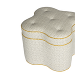 Patterned ottoman with a gold rim on a white background