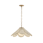 A modern pendant light fixture with a textured, petal-like shade in a warm cream or champagne color, suspended by a gold-toned chain from a matching ceiling canopy, shown against a plain white background.
