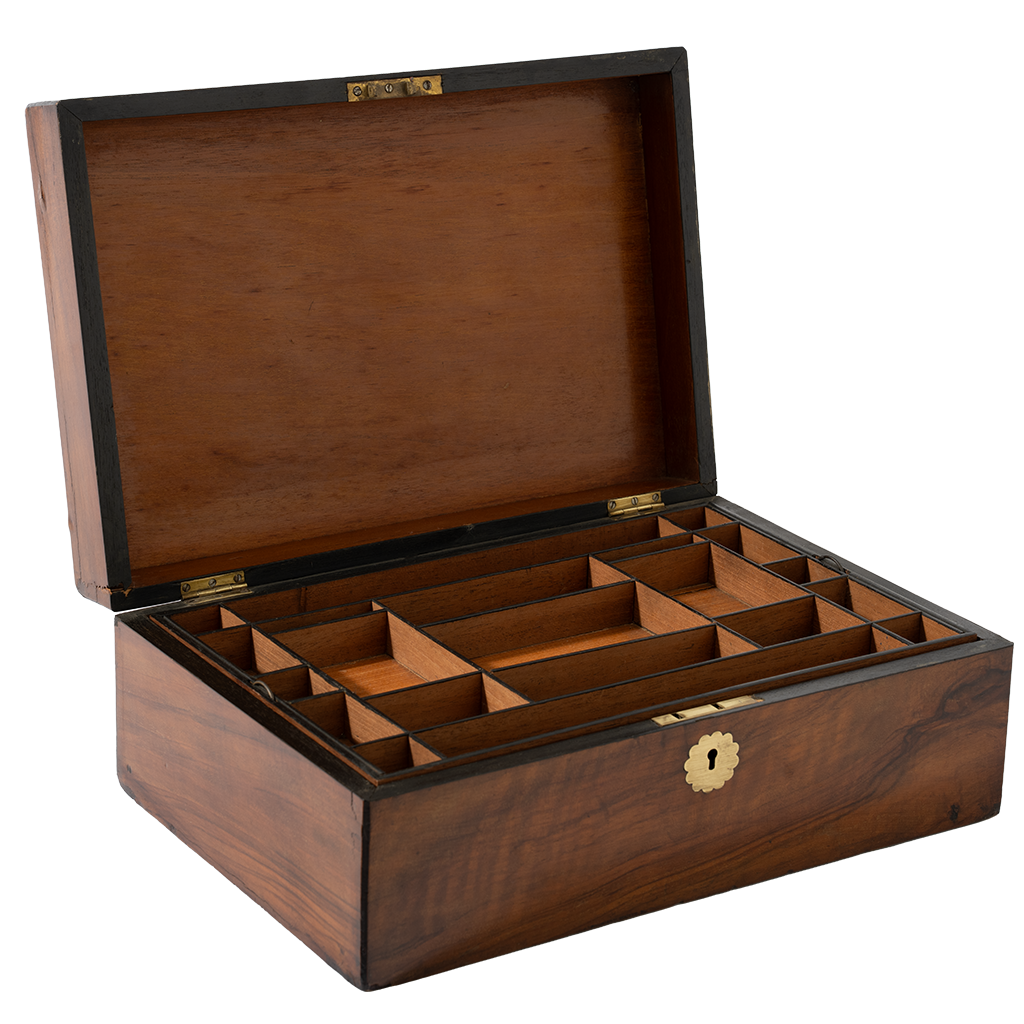 Wooden tea box with compartments on a white background