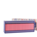 Box of pink dominoes with decorative design and text on a white background