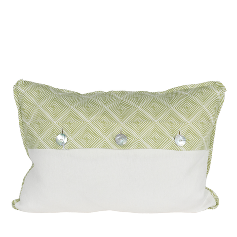 Lumbar pillow with green and white diamond pattern