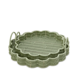 Set of two green woven trays on a white background