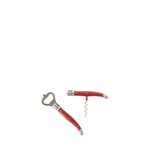 Red corkscrew with bottle opener on a white background