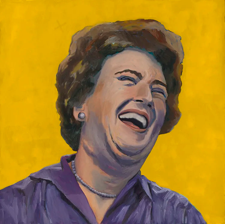 Brenda Bogart oil painting of Julia Child in yellow