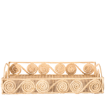 Woven decorative tray with spiral patterns on a white background