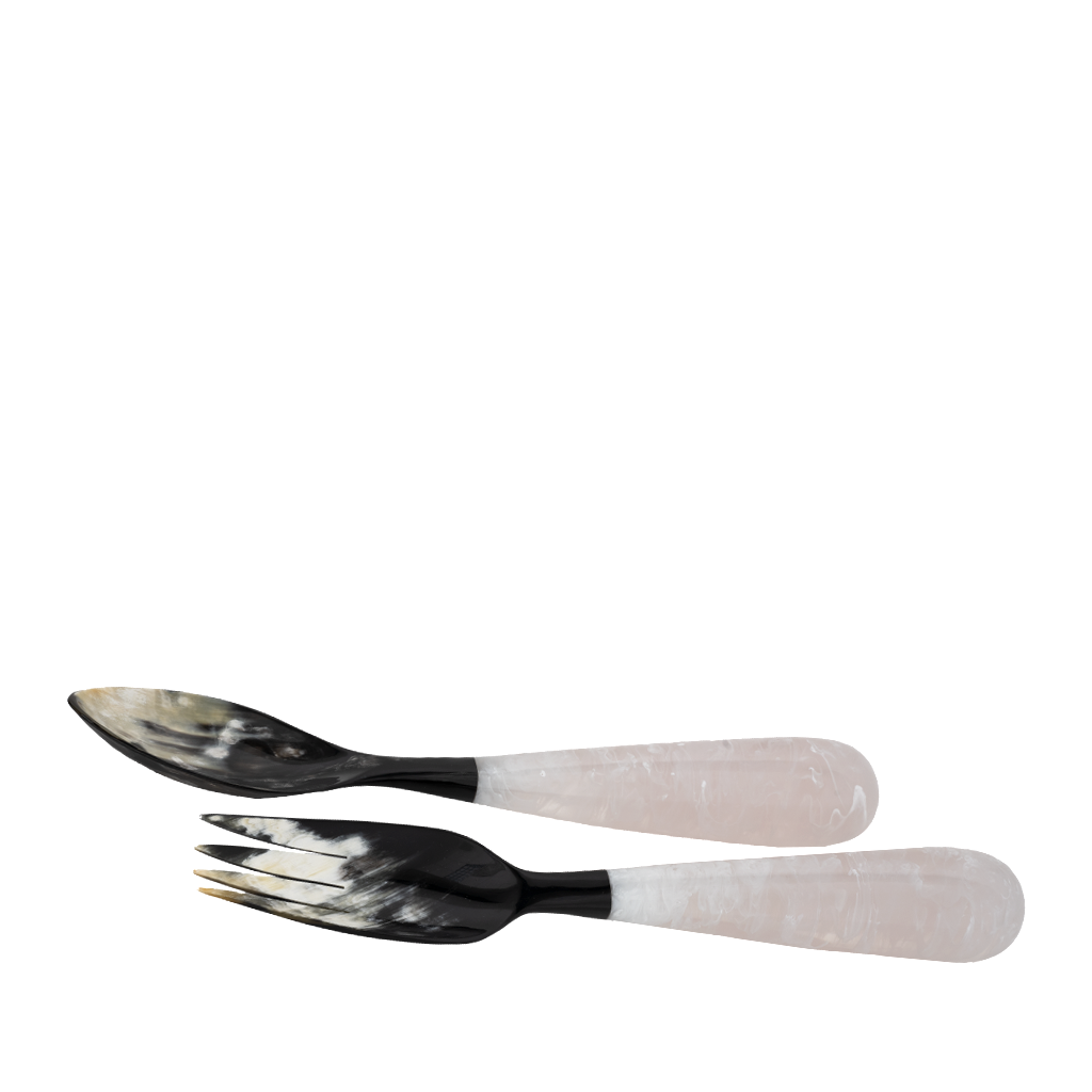 Set of two serving pieces with black and white handles on a white background