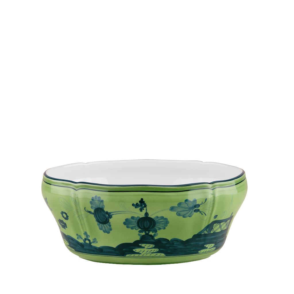 malachite serving bowl with dark green detailing
