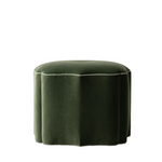Green upholstered ottoman with green and white trim