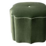 Green upholstered ottoman with green and white trim