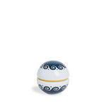 Round salt dish with white and blue wave design