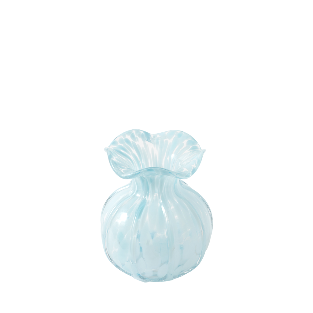 Clear glass vase with blue speckled design