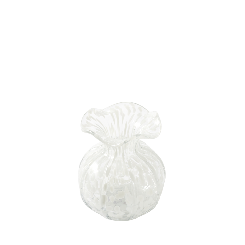 Clear vase with white designs