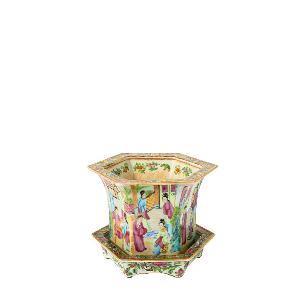 Canton Famille Rose Jardiniere and Stand I