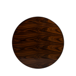 Round wooden side table top with rich dark brown wood grain pattern.
