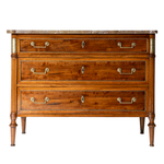 Wooden dresser with marble top on a white background