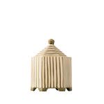 A small decorative lidded box with a conical roof and vertical striped pattern, shown on a plain white background.