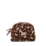 A brown and beige quilted cosmetic pouch with a western-themed print of horses, horseshoes, and stars, featuring a small 'MAISON AUGUSTIN' brand label on the front.