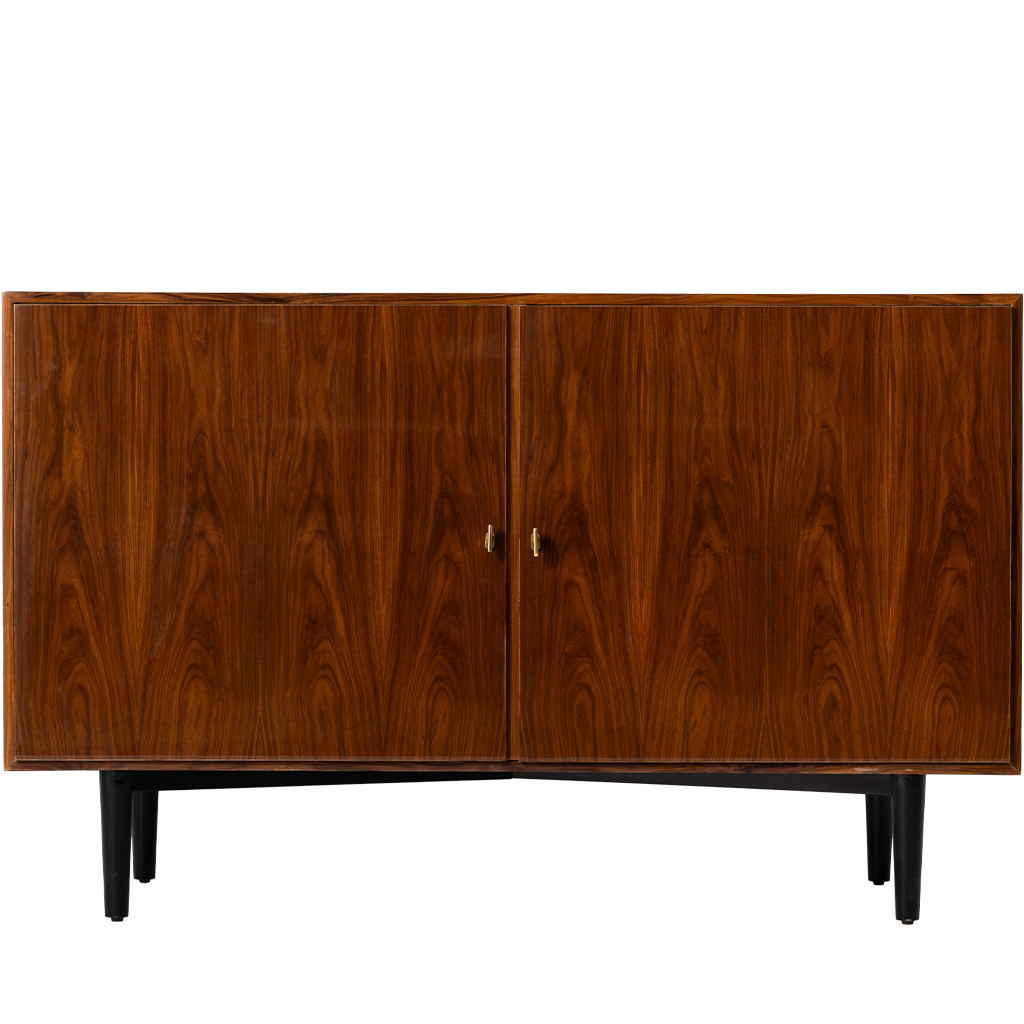 Wooden sideboard with two doors on a white background