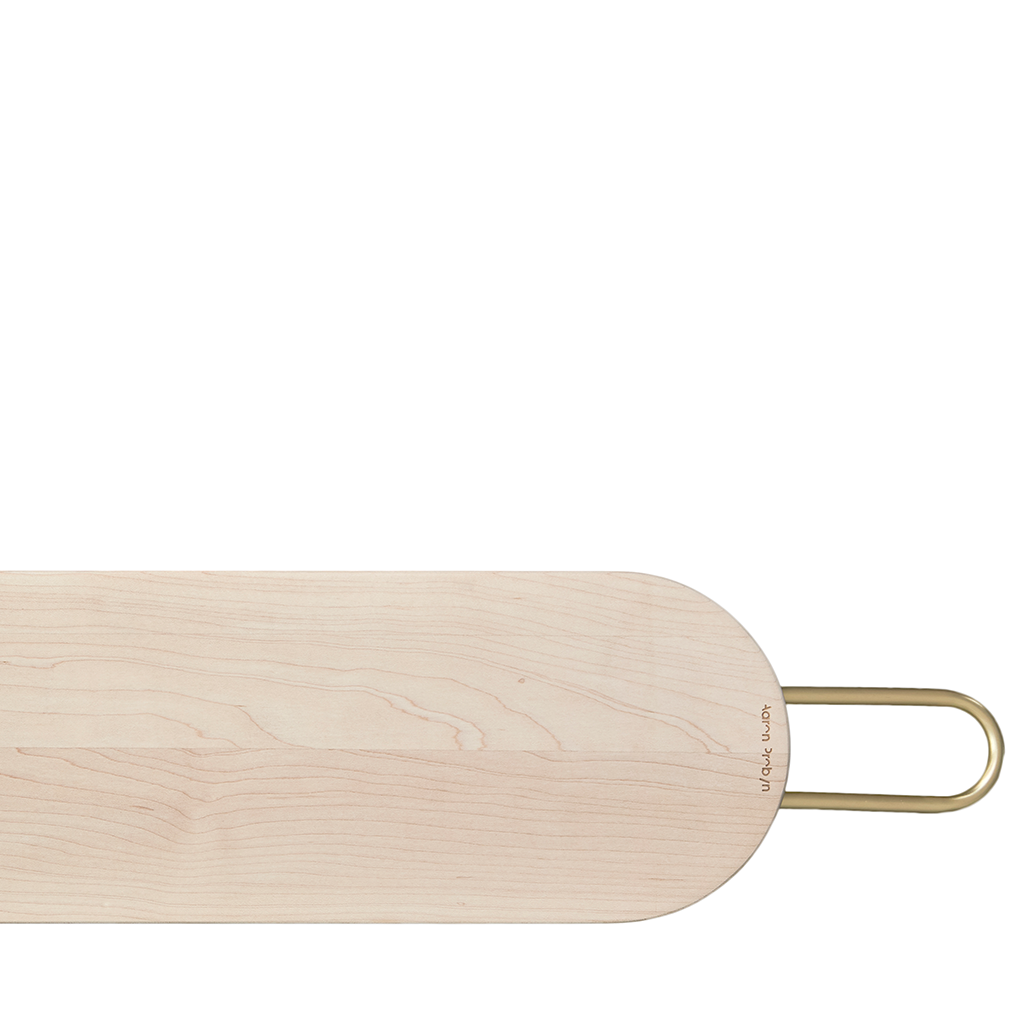Wooden rolling pin with a gold handle on a white background
