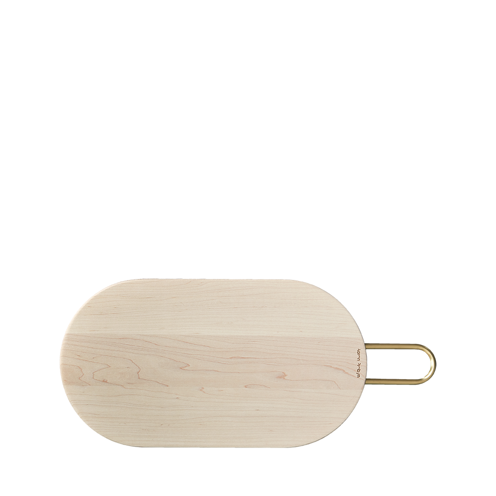 Wooden paddle with a metal handle on a white background