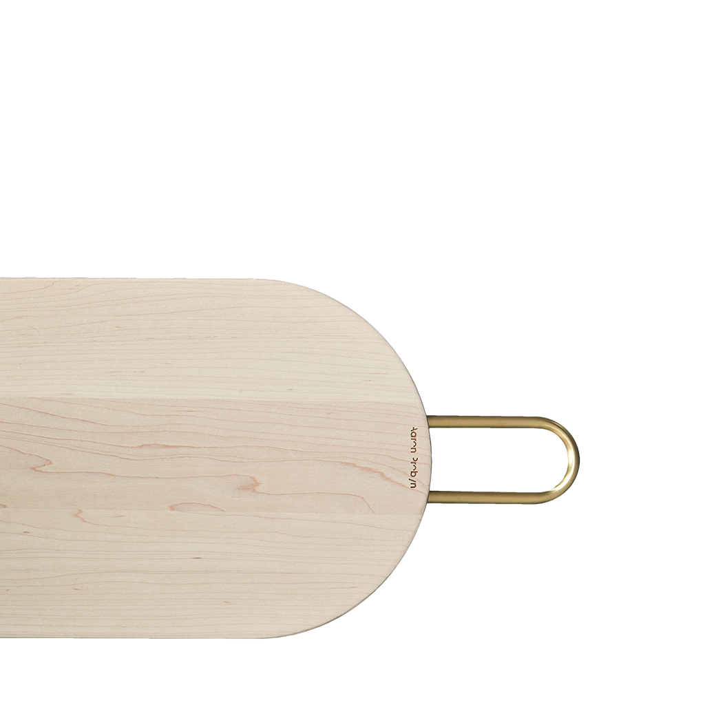 Wooden rolling pin with a gold handle on a white background