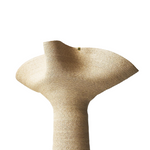A beige-colored tall lapel vase made from natural raffia, with an open collar design.