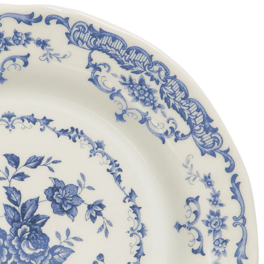 close up image of cobalt floral dinner plate