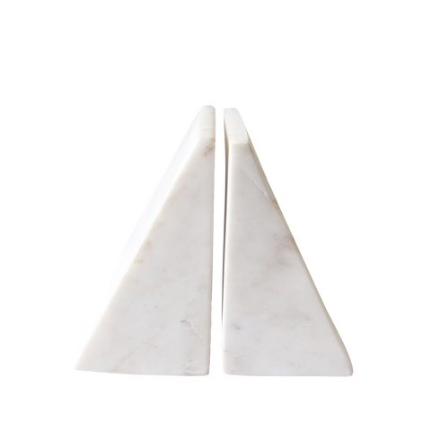 SET OF 2 MARBLE BOOKENDS - WHITE