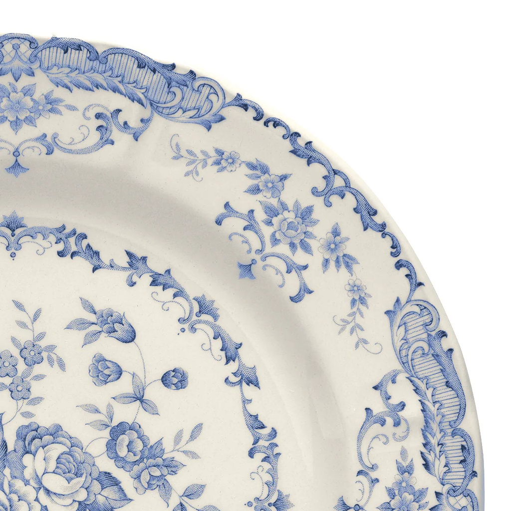close up image of dinner plate with floral designs
