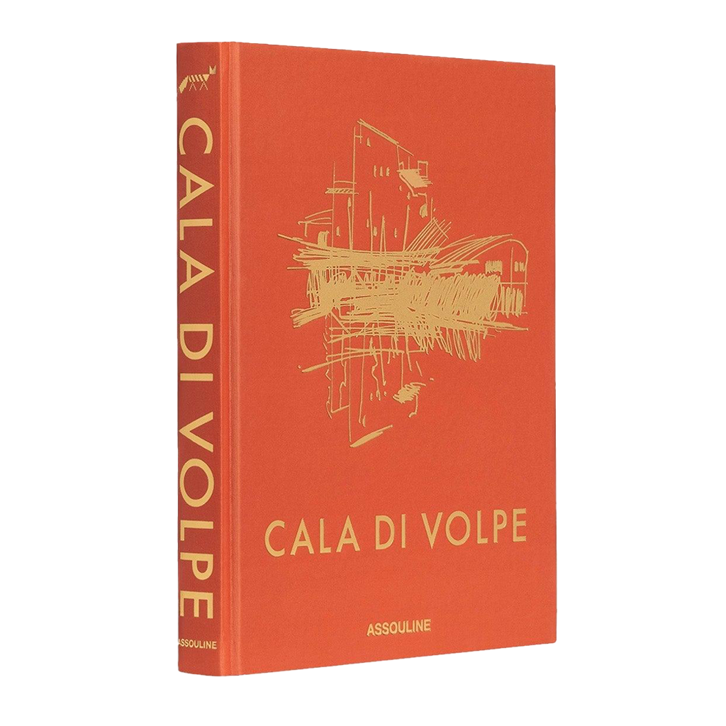 Book titled 'Cala Di Volpe' with orange cover and white text on a white background
