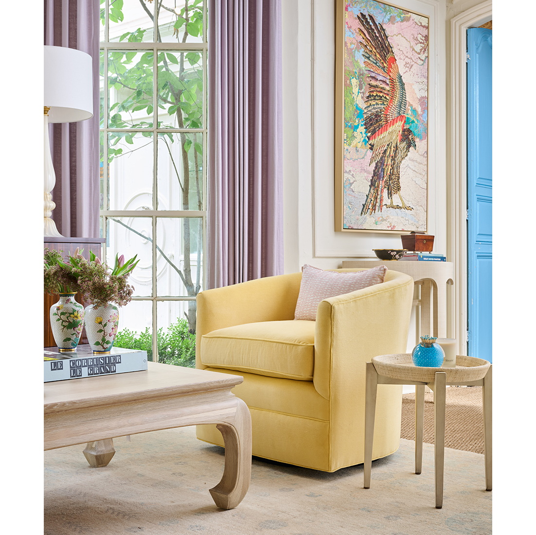 yellow swivel chair in home