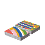 Colorful geometric patterned cards on a white background