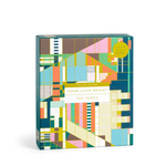 Colorful geometric-patterned box on a white background