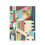 Colorful geometric patterned rug on a white background